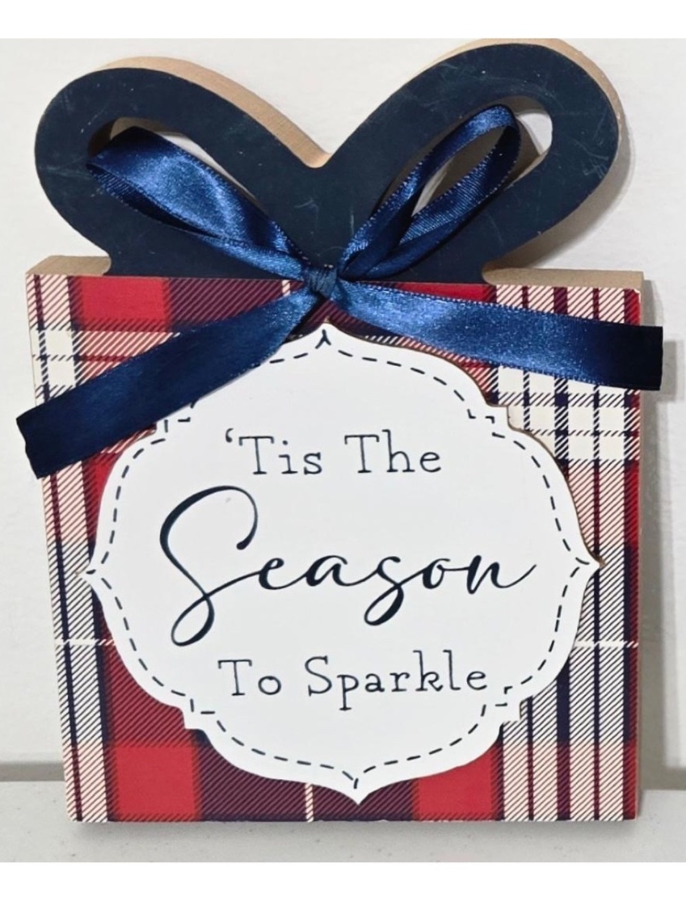 New Sign ‘Tis The Season To Sparkle Christmas Home Décor Wood 8” Sitter NWT